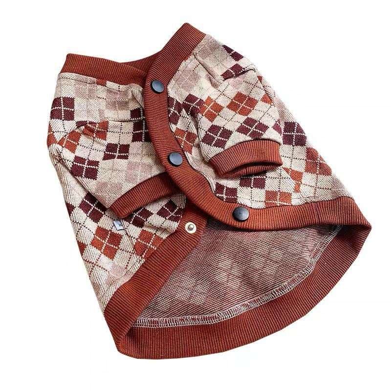 犬服 アーガイル柄カーディガン風小型〜中型犬用ニット