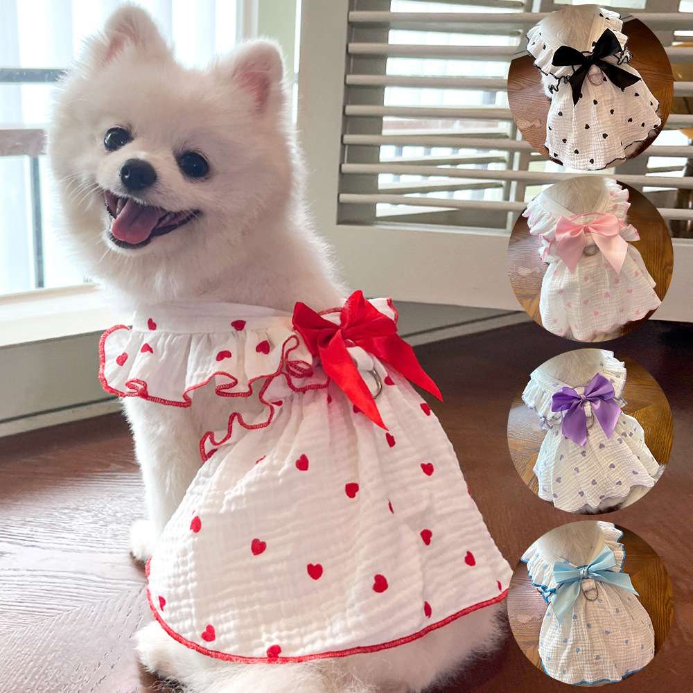 犬服 ハートリボン付き小型犬用ワンピース