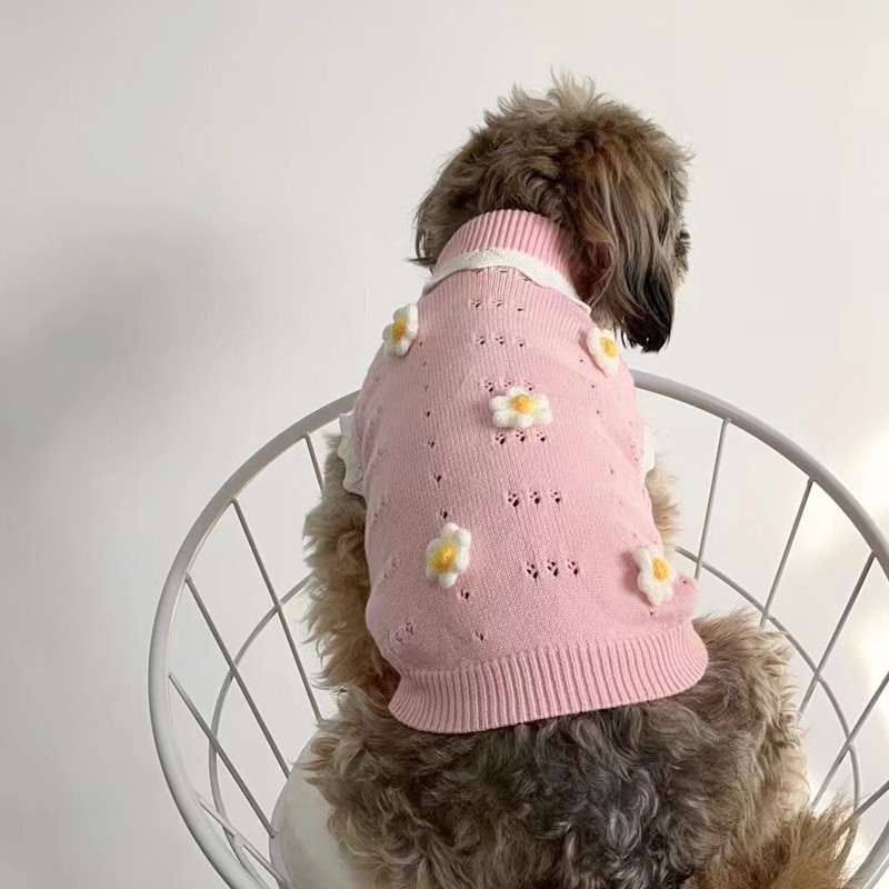 犬服 お花モチーフのニットセーター