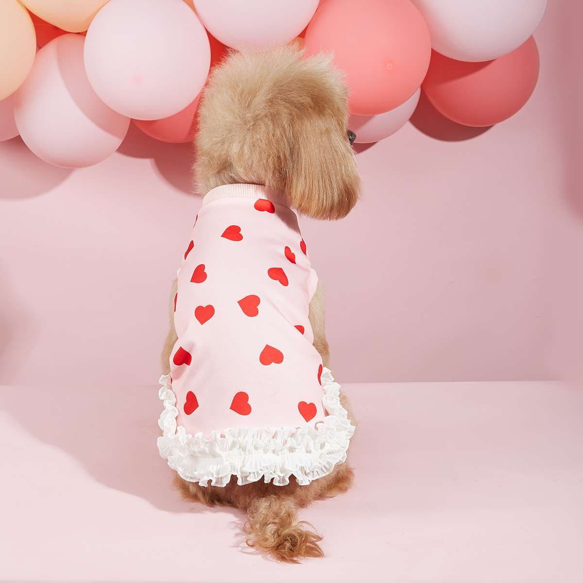 犬服 ハートいっぱい フリルワンピース