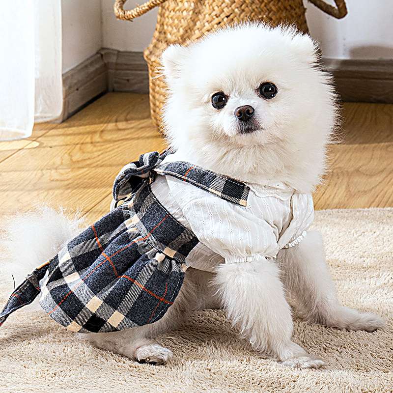犬服 ふんわり小型犬用チェック柄ワンピース