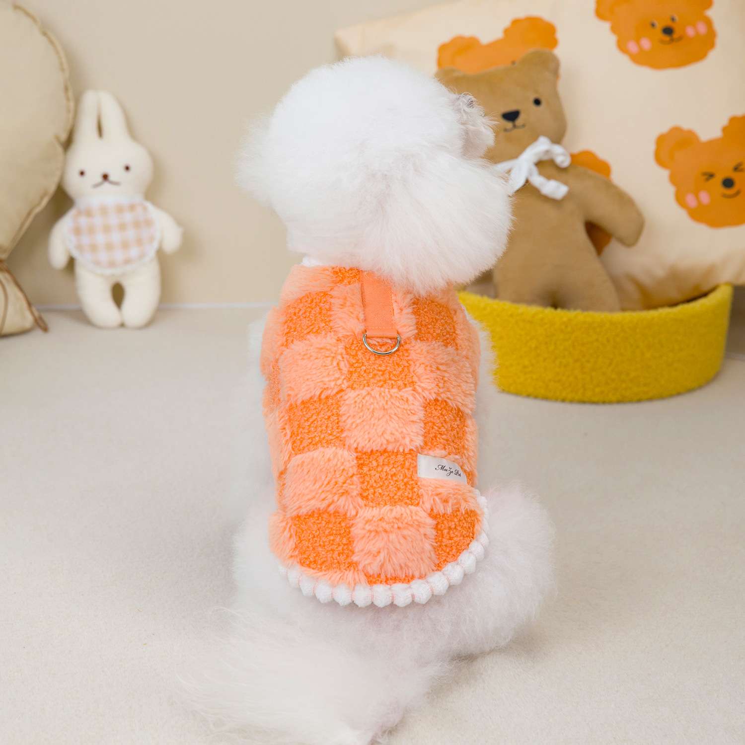 犬服 もこもこチェック柄ベスト