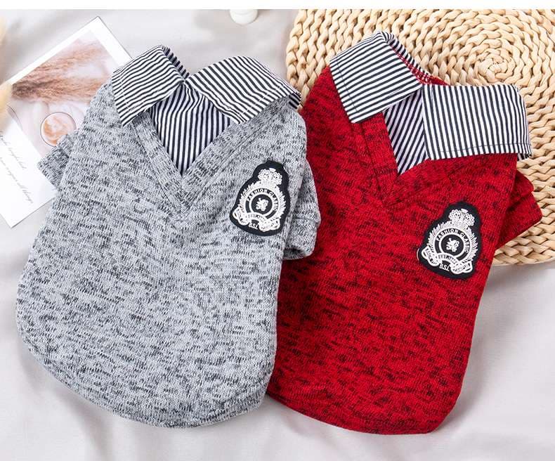 犬服 ふわもこワンちゃん用襟付きニットセーター