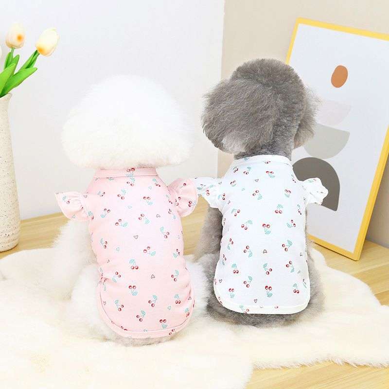 犬服 ふんわり袖のチェリー柄服