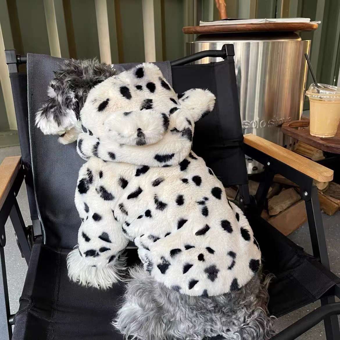 犬服 もふもふダルメシアン風コート