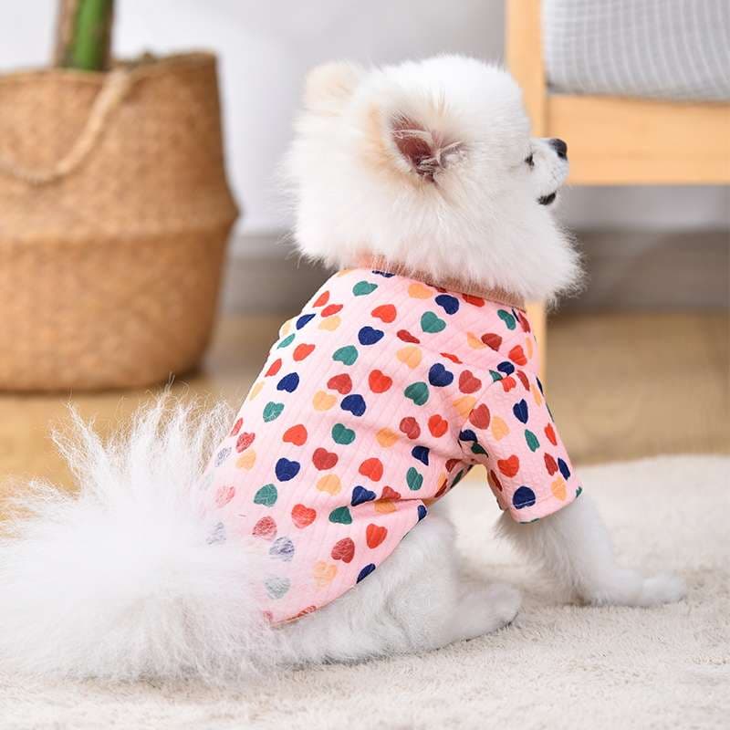 犬服 ふわもこ愛らしいハート柄パジャマ