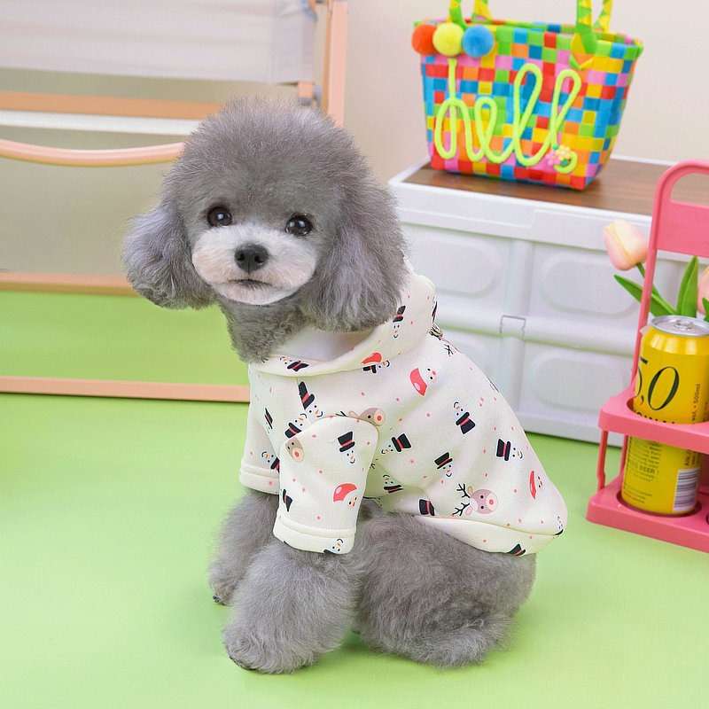 犬服 ふわもこ小型犬用クリスマス柄パーカー