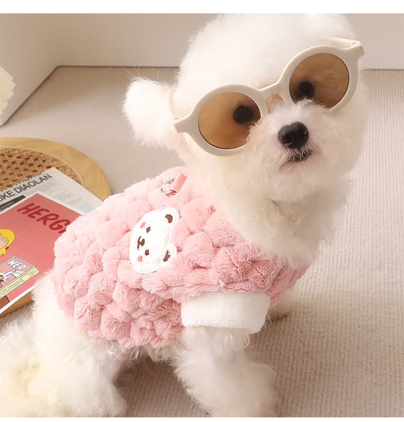 くまさん刺繍もこもこボア犬服アウター