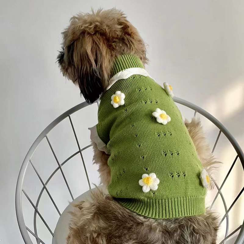 犬服 お花モチーフのニットセーター