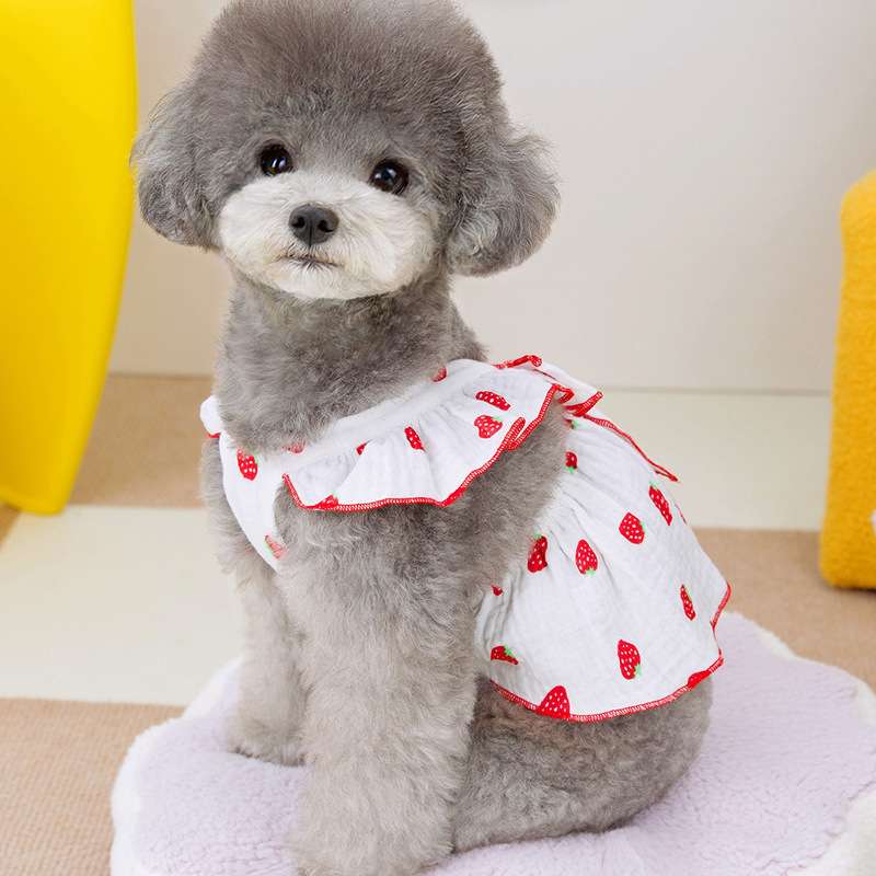 犬服 いちご柄フリルワンピース ペット用