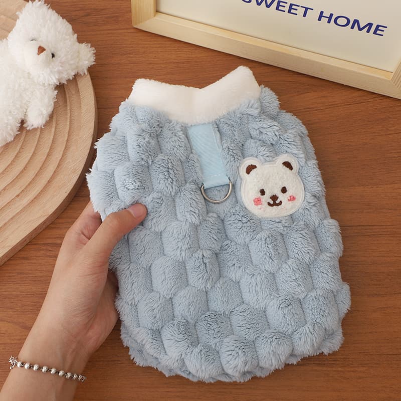 くまさん刺繍もこもこボア犬服アウター