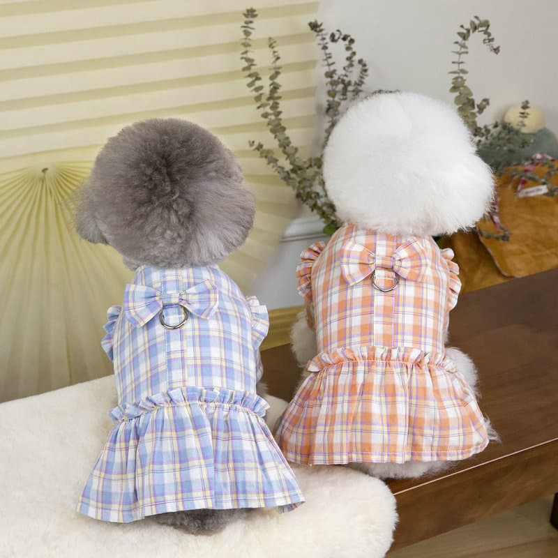 犬服 猫服 チェック柄ワンピース 可愛いペット用ドレス