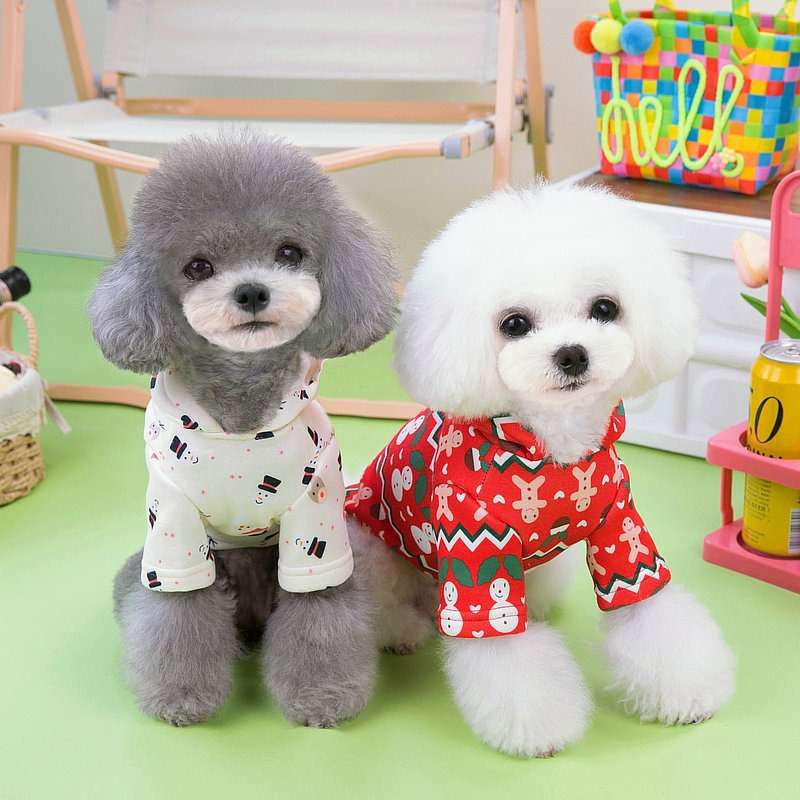 犬服 ふわもこ小型犬用クリスマス柄パーカー
