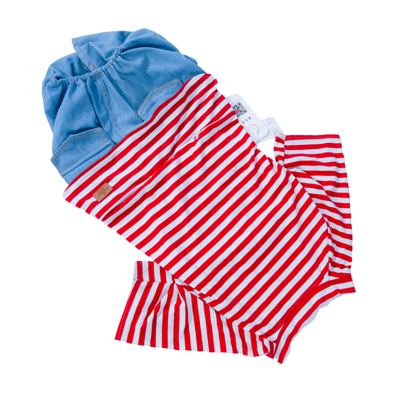 犬服 大型犬用縦縞模様と胸当て付きつなぎ服