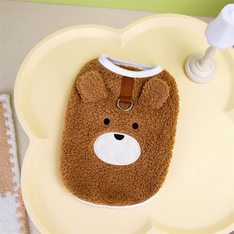 もこもこ熊耳付き犬服 秋冬用ベルベット保温ウェア