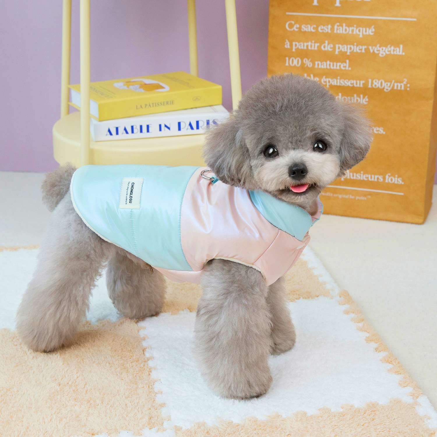 犬服 ふわもこ素材のペット用パステルカラーベスト