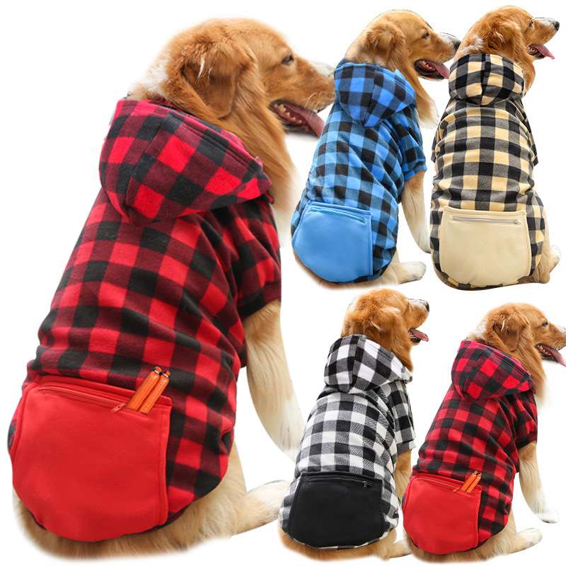 犬服 大型犬用チェック柄パーカー