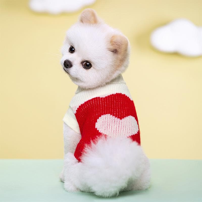 犬服 愛情ハート模様ドッグニット