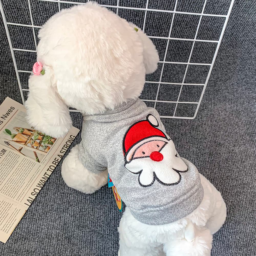 犬服 サンタクロース刺繍入りもこもこ裏起毛パーカー