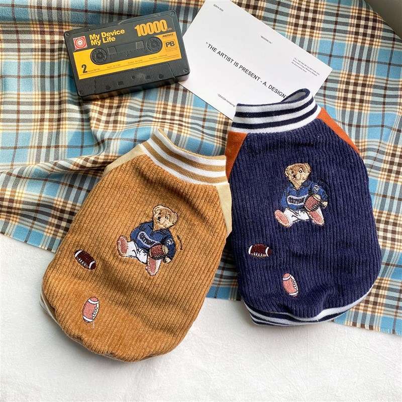 犬服 テディベア刺繍入りコーデュロイ犬用ジャケット