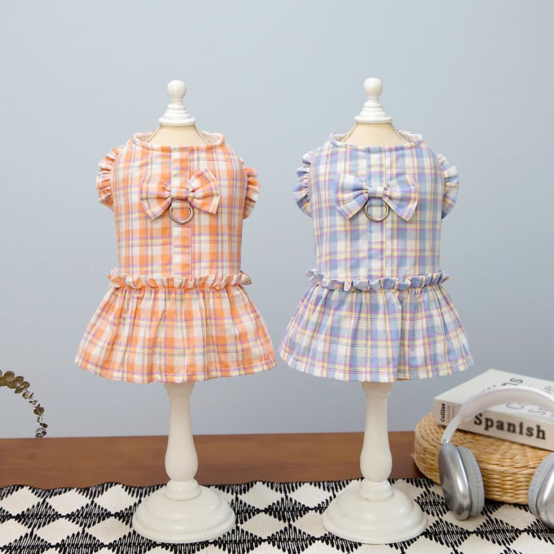 犬服 猫服 チェック柄ワンピース 可愛いペット用ドレス