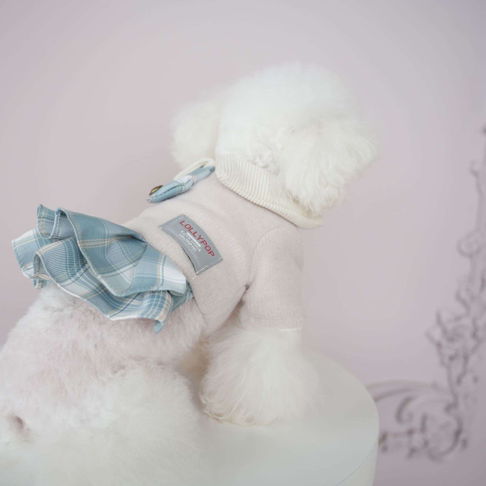 犬服 ふわふわチェック柄ワンピース
