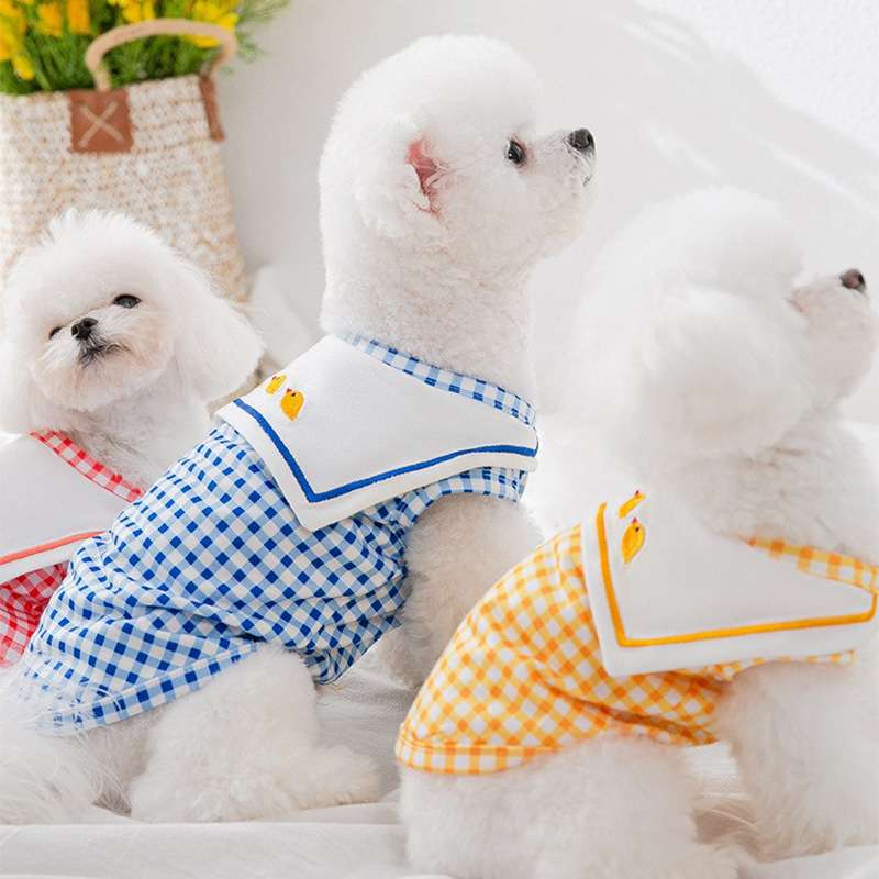 犬服 チェック柄セーラー風ペット服
