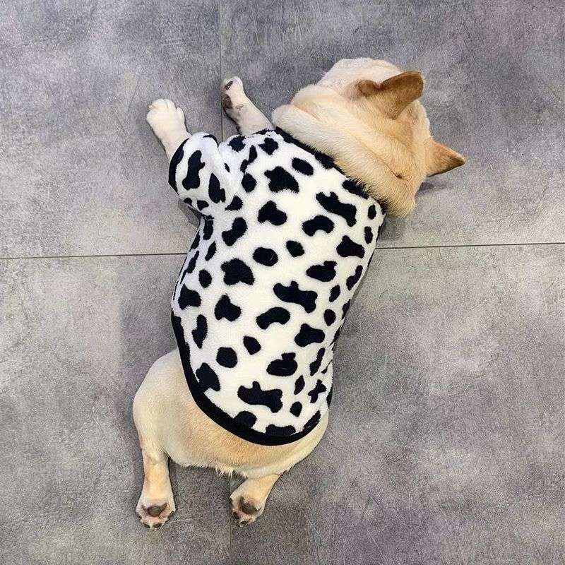 犬服 もこもこ牛柄パーカー 小型犬用