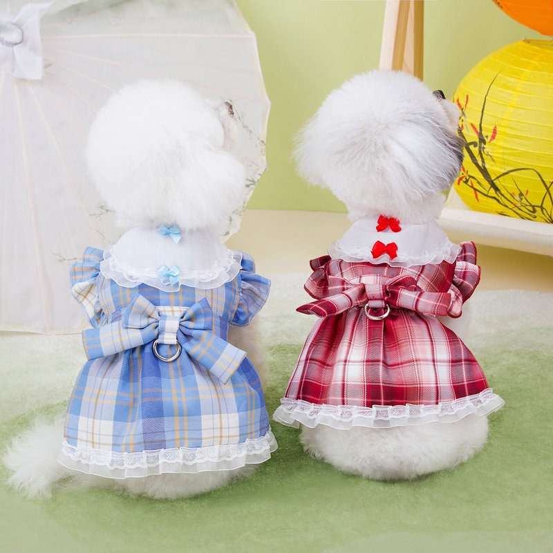 ふんわりチェック柄ワンピース犬服