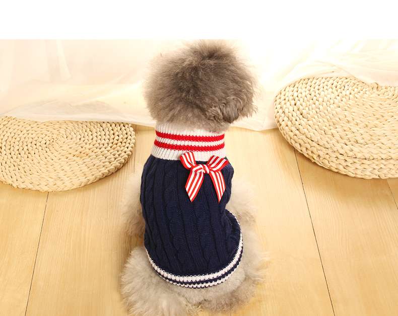 犬服 マリン風リボン付きニットセーター