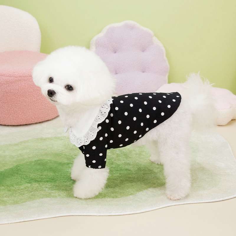 犬服 ふんわりドット柄フリルワンピース