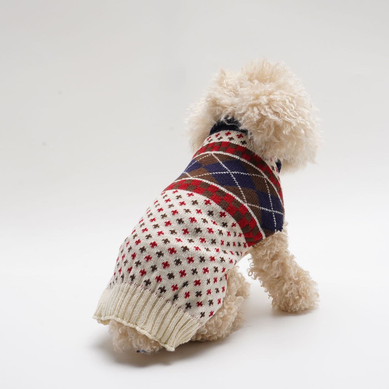 犬服 北欧風幾何学模様のタートルネック犬用セーター