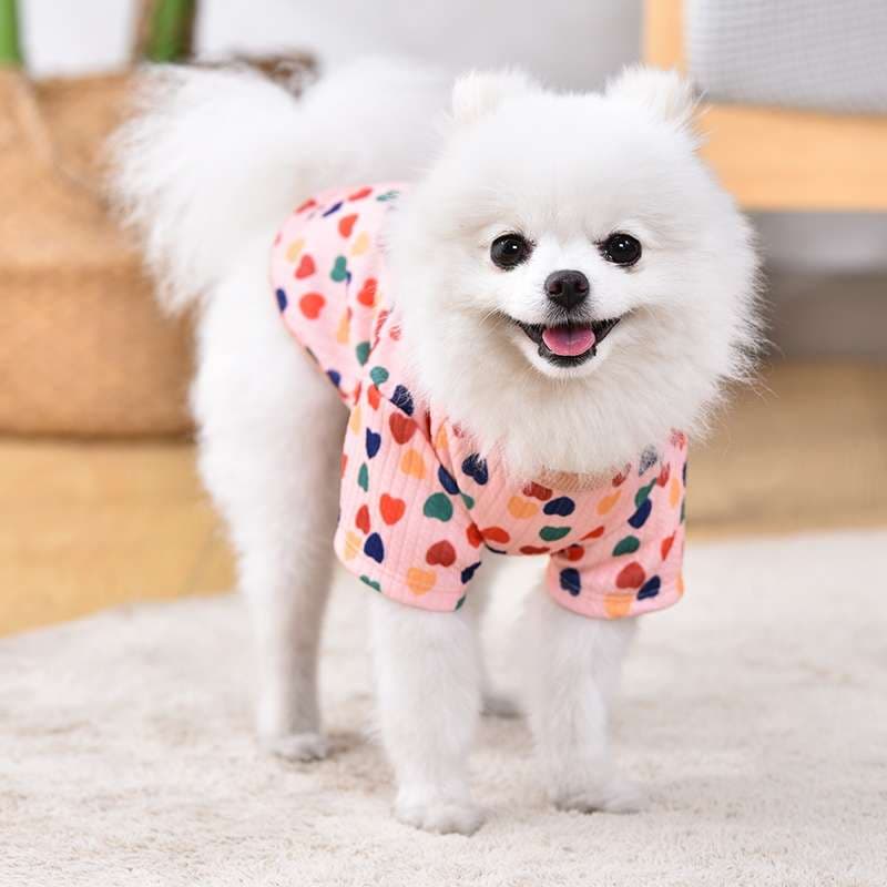 犬服 ふわもこ愛らしいハート柄パジャマ