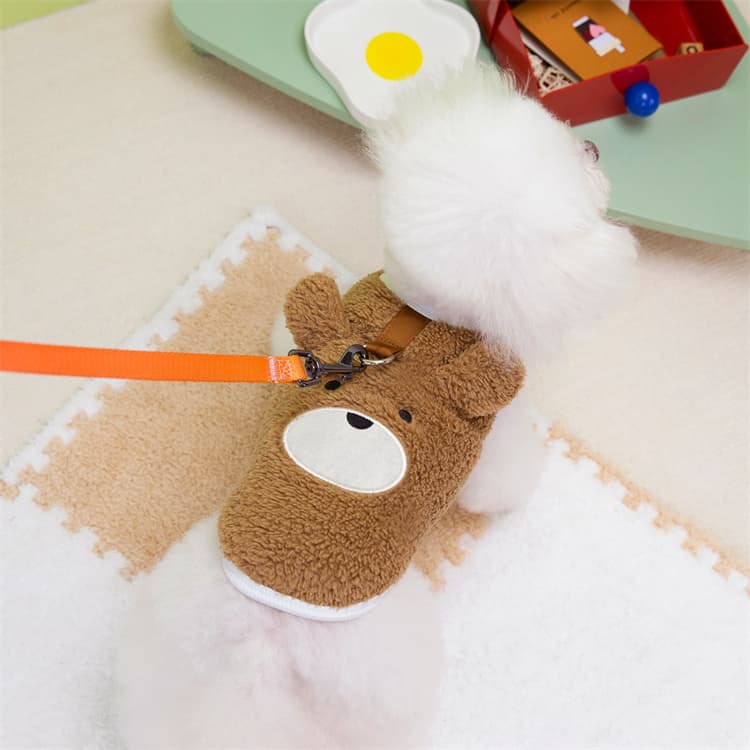 もこもこ熊耳付き犬服 秋冬用ベルベット保温ウェア
