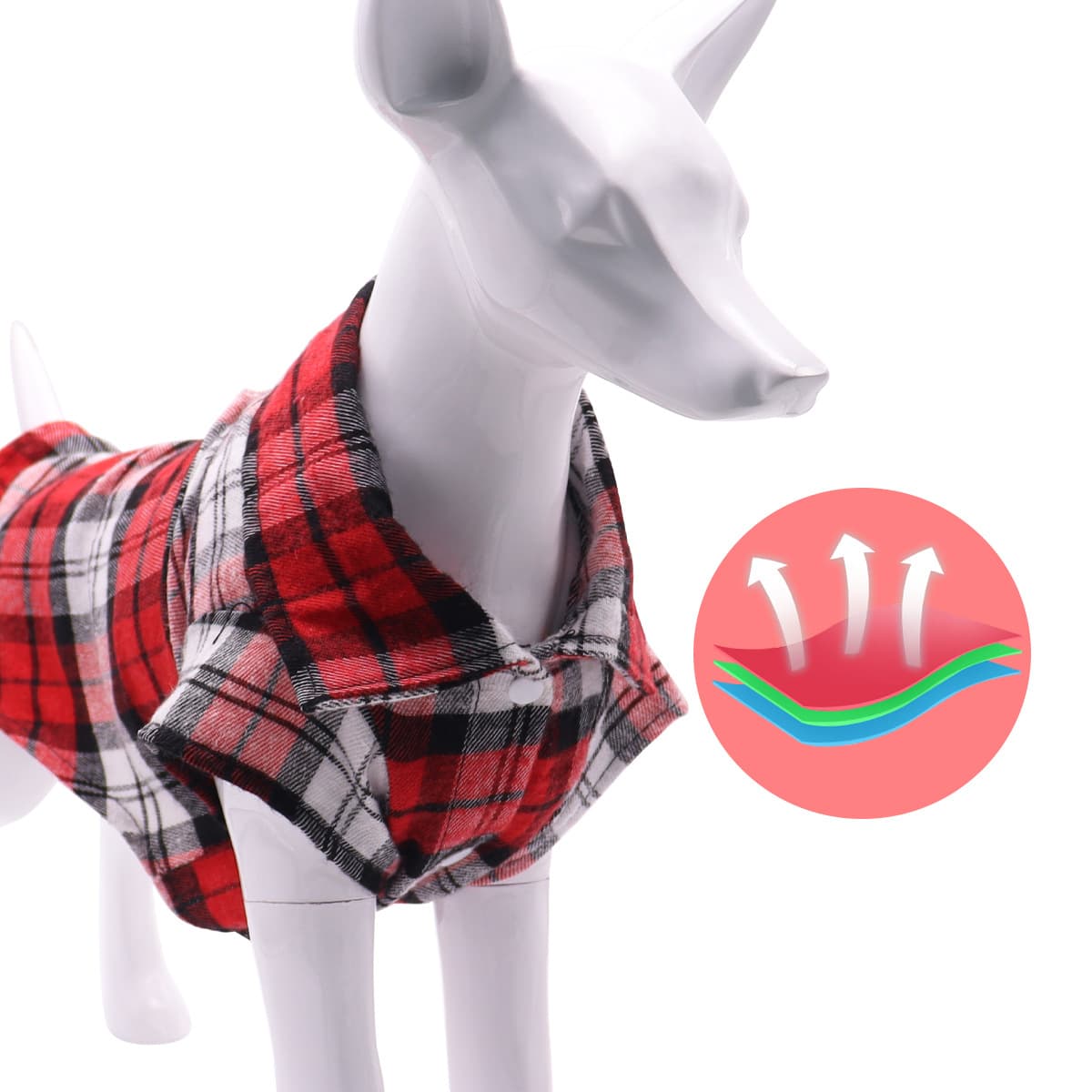 チェック柄襟付き長袖犬服シャツ