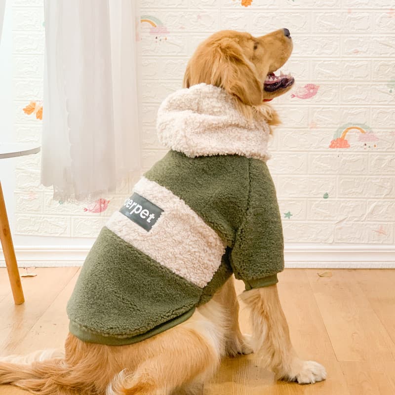 犬服 もこもこボア切替フード付き犬用パーカー