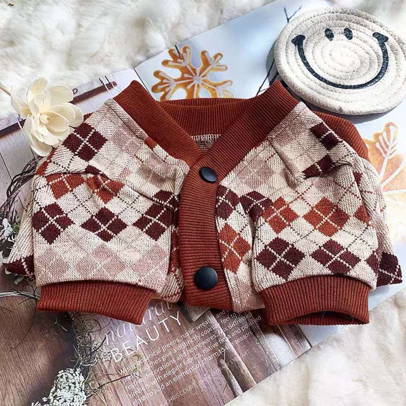 犬服 アーガイル柄カーディガン風小型〜中型犬用ニット