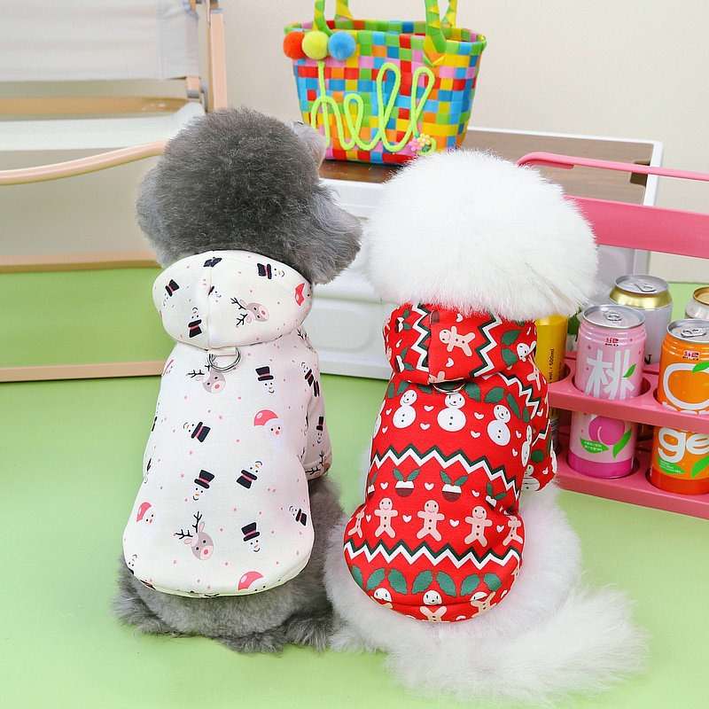 犬服 ふわもこ小型犬用クリスマス柄パーカー