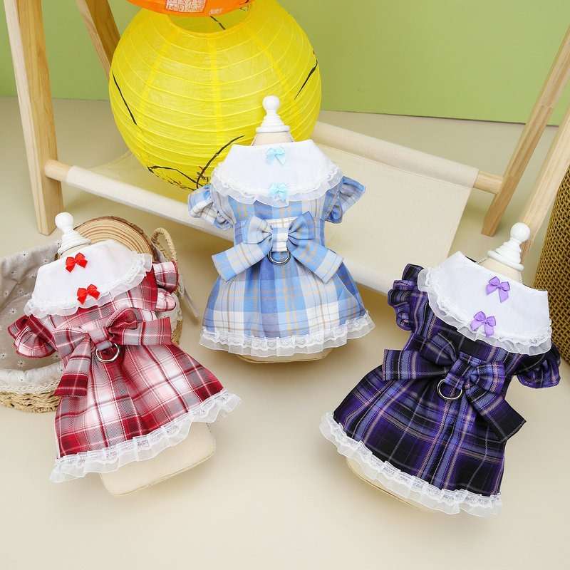 ふんわりチェック柄ワンピース犬服