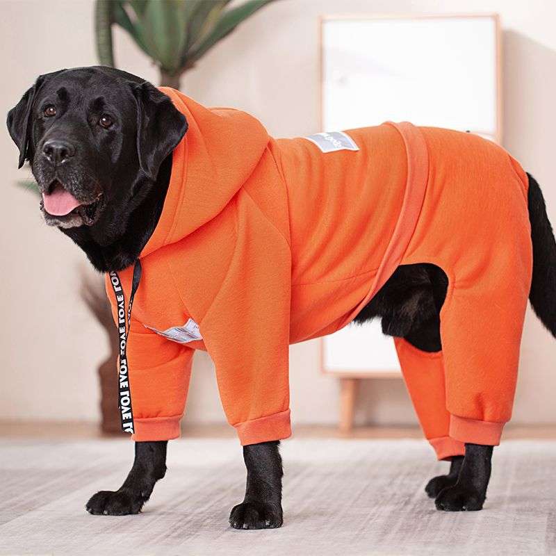 犬服 大型犬用フード付き全身タイプつなぎ