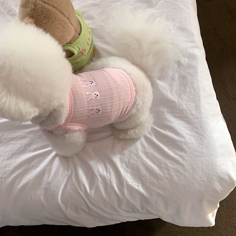 犬服 お花畑リブ編みタンクトップ