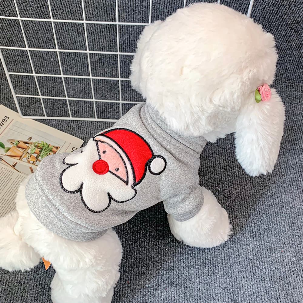 犬服 サンタクロース刺繍入りもこもこ裏起毛パーカー