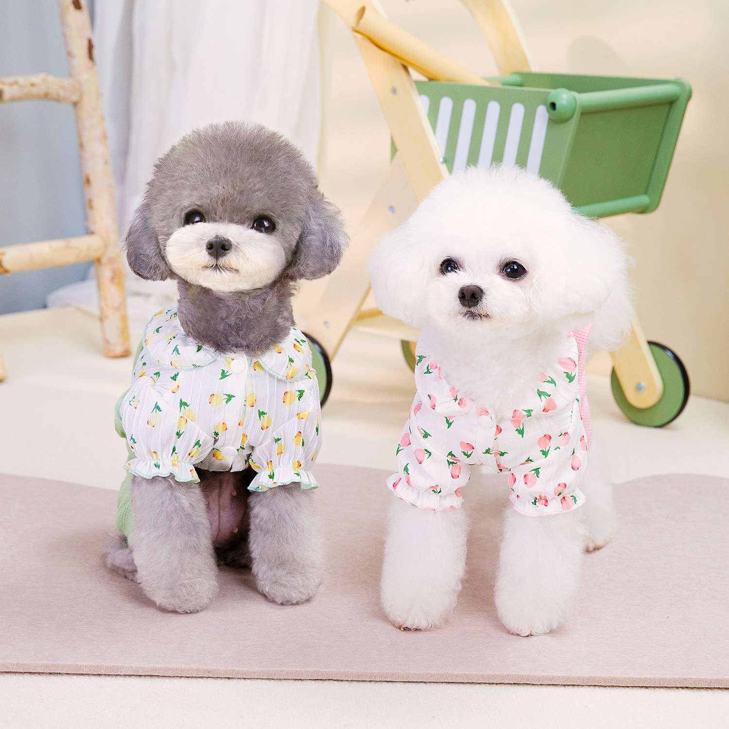 犬服 花柄フリルロンパース 小型犬用夏服