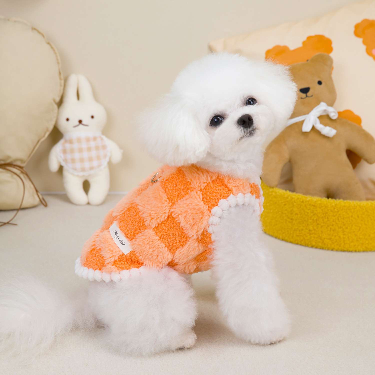犬服 もこもこチェック柄ベスト