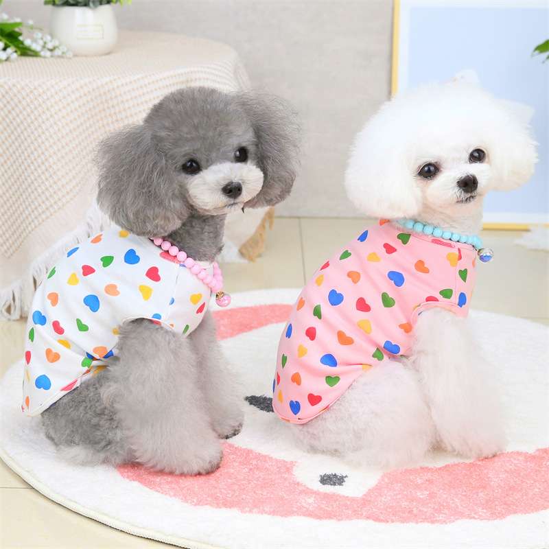 犬服 ハート柄ワンピース風タンクトップ