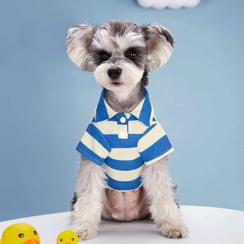 襟付きボーダー柄長袖ポロシャツ風犬服