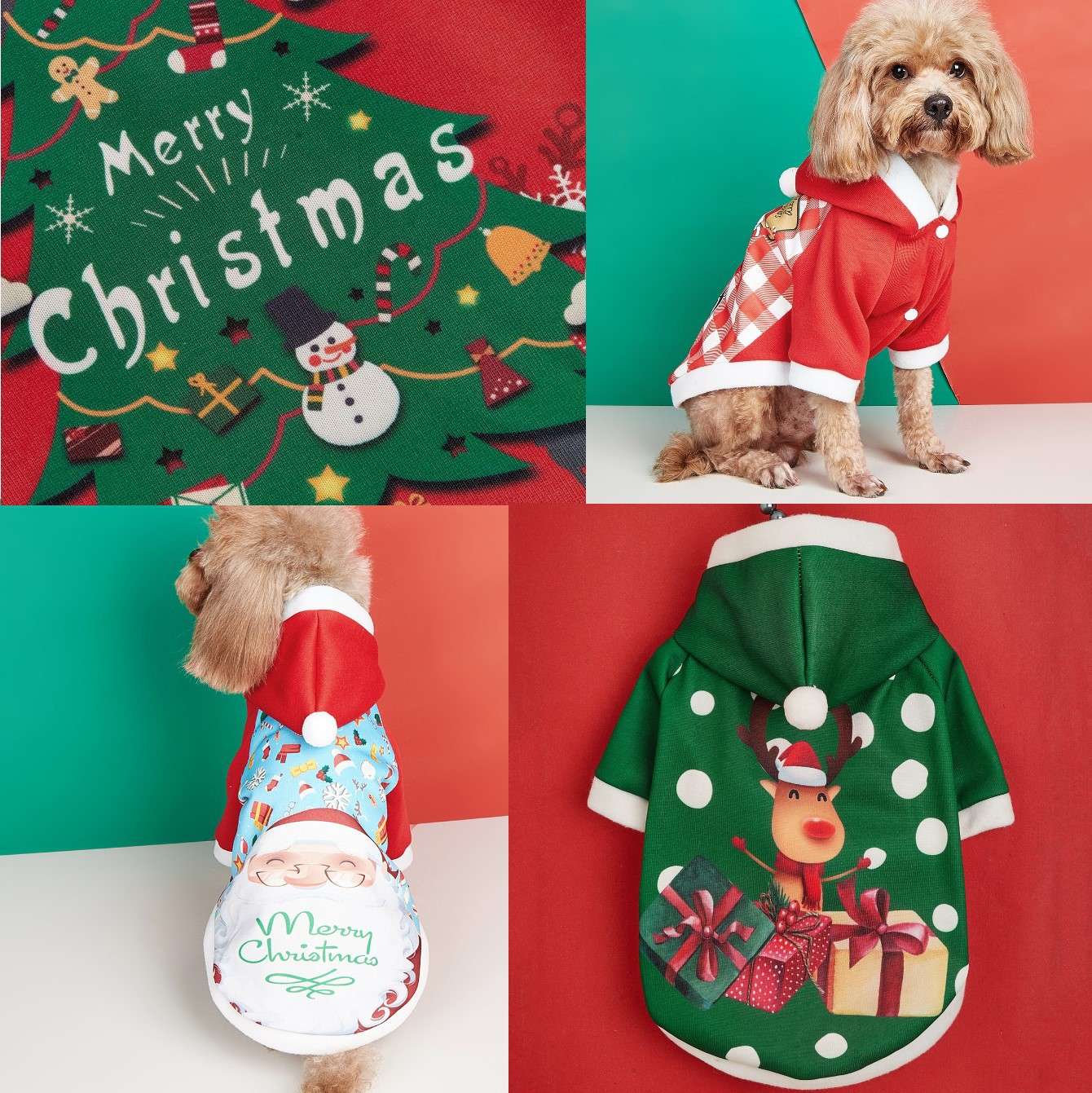 犬服 クリスマス柄ワンちゃん用パーカー