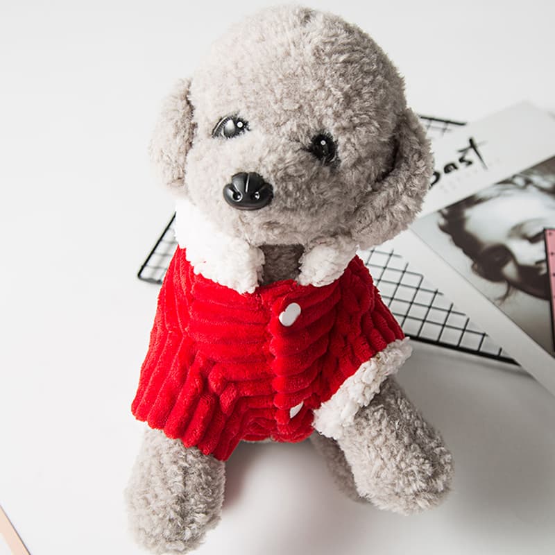 犬服 もこもこ襟付きケーブル編みニットワンピース