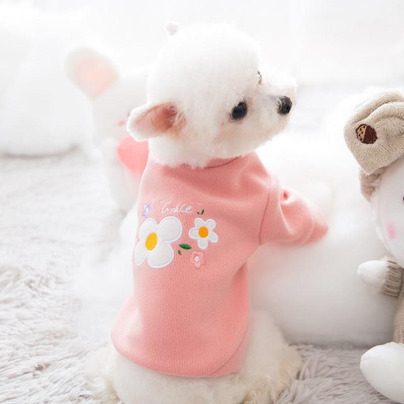 犬服 花かんむりデイジー刺繍裏起毛パーカー
