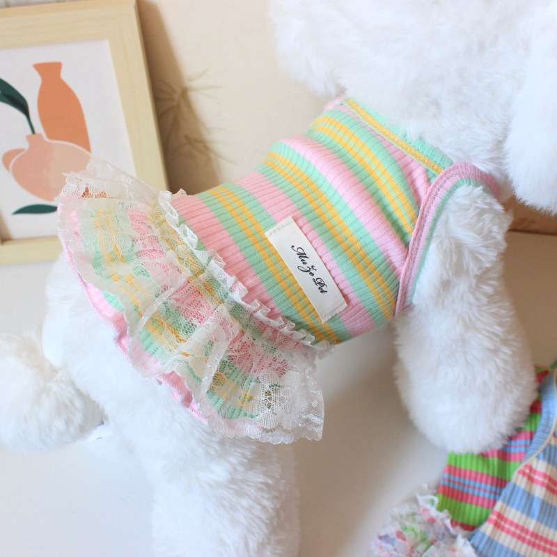 犬服 レース付きニットキャミソールワンピース